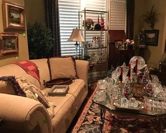 Camel back Sofa by Drexel Heritage, Brass Etagere