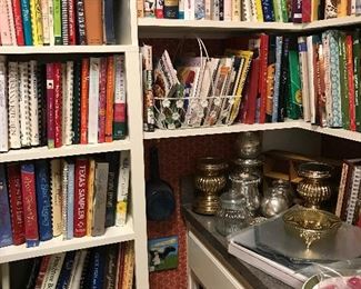 Cook Books, Mercury Glass Vases and Candle Stick Holders