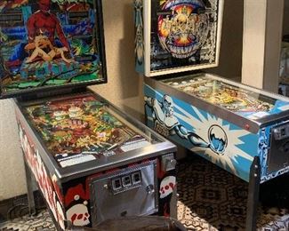1979 pinball machines completely refurbished for this sale. On the left we have Gorgar the first ever talking pinball machine. This piece as only been home used. Next is Silver Ball Mania also completely renovated for this sale and is also only home used.