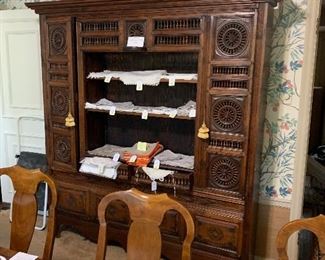 Dining room French Britney cabinet of the best quality! It’s filled with the family’s formal napkins and place mats.