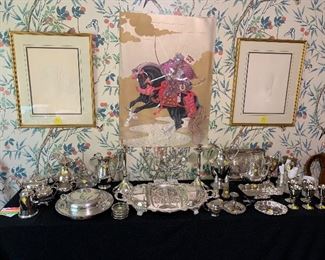 A nice selection of the families silver.above is an incredible Chinese warrior painted in 24 cart gold, sterling silver plus much more. An incredible piece of art