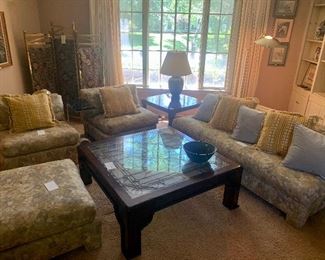 A grouping of living room furniture, Hollywood Regency 1979 Baker furniture that is perfect.