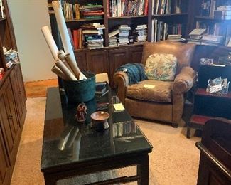 Another view of the study showing a Chinese black lacquered coffee table