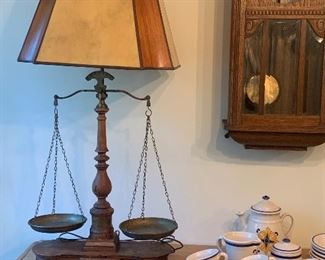 A wonderful antique scale turned into a lamp.