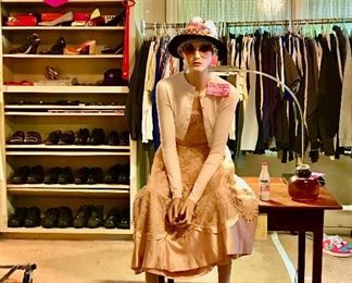 Adel Rootstein high end store mannequin, Bill Blass collector barbie, selection of both men's and women's shoes including Allen Edmonds, Marc Jacobs,Donald J. Pliner, Nike, Coach, Kate Spade, Dolce & Gabbana, Yves Saint Laurent vintage large factice display bottle, Lancome desk light.