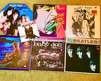 Peaches crate full of records! Rock n' Roll, county, soundtracks, pop, jazz, dance, etc. The Rolling Stones, The Beatles, Bob Dylan, Dolly Parton, soundtrack to "Baby Doll", etc.