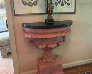 Italian Hall table with a pair of shell prints above