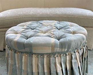 Item 37:  Raw Silk Periwinkle and Ivory Ottoman with Casters - 32" x 17.5": $375