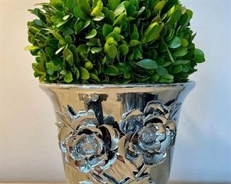 Item 43:  Faux Boxwood in Silver Planter - 10":  $22