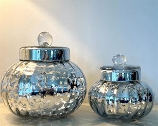 Item 44:  (2) Mercury Glass Covered Jars:   $28 for pair                                                         Tallest - 9"