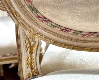 detail-Ivory upholstery with gold accents and pink and sage piping