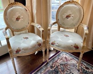 Item 59:  (2) Louis XVI Style Carved Armchairs (match perfectly with the prior set)- 22"l x 20"w x 40.25"h: $625