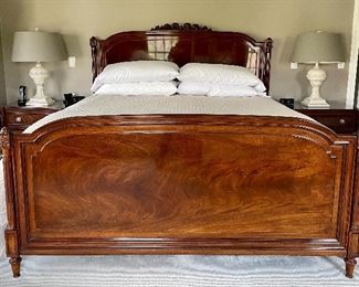 Item 83:  Karges Furniture  Louis XVI Flame Mahogany King Bed with Tempurpedic Mattress: $2500