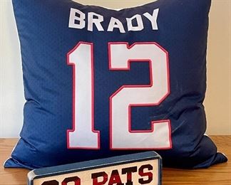 Item 93:  Brady Pillow & Go Pats Wood Sign:  $28