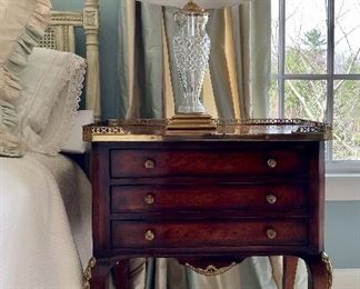 Item 120:  (2) Theodore Alexander Burlwood Nightstands with brass gallery and accents - 26.25"l x 16.25"w x 29.5"h:  $880 for pair