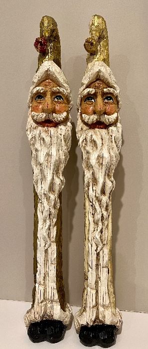Item 189:  (2) Carved Stylized Wood Santas - 23.5":  $18 for pair