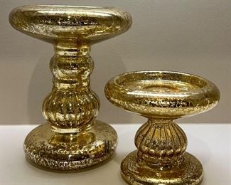 Item 208:  (2) Frontgate Mercury Glass Candle Holders (gold):  $38                                                                                                    Tallest - 8.5"