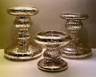 Item 209:  (3) Frontgate Mercury Candle Holders (silver):  $46                                                                                                 Tallest - 8.5"