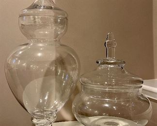Item 215:  (2) Glass Apothecary Jars:  $26/Each                                                                        Tallest - 22"