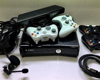 Item 134:  XBOX 360 Lot with console, kinect, 4 wireless controllers and HDMI - all set to game!: 