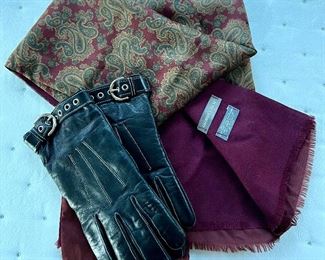 Item 224:  Geoffrey Beene Reversible Wool and Silk Scarf and Coach Leather Gloves: $48