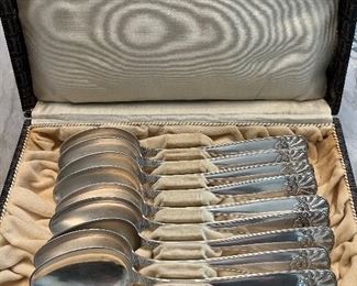 Item 263:  Antique Norwegian 830 Silver Spoons (9), by Henrik Opheim: $245