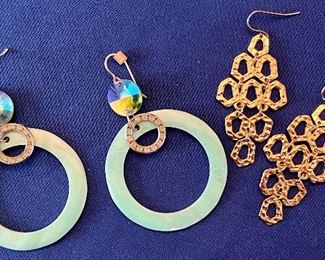 Item 315:  Aqua Earrings with Rhinestone: $16                                       Item 316:  Gold Dangle Earrings: $14