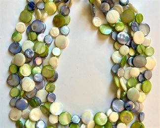 Item 331:  Multi Strand Blue, Ivory and Green Discs: $28