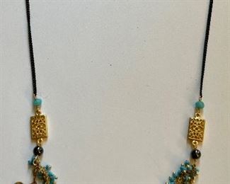 Item 339:  Dainty Aqua Gold Tone and Aqua Bead Necklace: $22