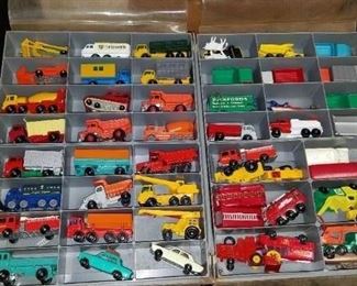 vintage Lesney metal car/trucks sets, in carrying case