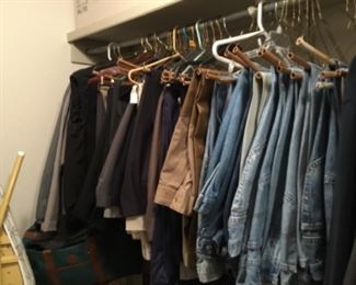 Master closet - mens jeans, pants, coats various sizes. Name brand and designer.