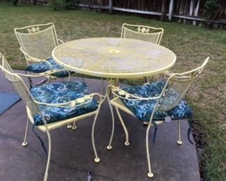 Yellow metal table set - 4 chairs & cushion