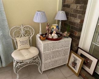 Lamps, chair & wicker chest