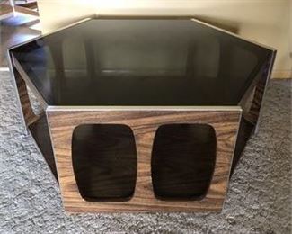 Mid Century Hexagon Glass Top Coffee Table 