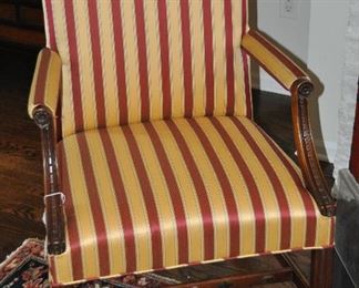 Antique English Arm Chair with Curved Wood Arms, W25" x H37" x D24"
