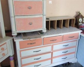Chest and nightstand and table.
