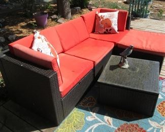 Outdoor furniture in pool area.