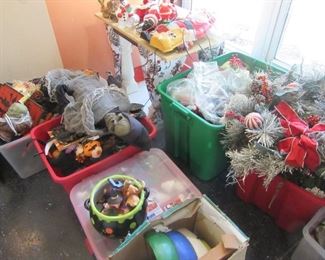 Totes of Christmas items waiting for you.