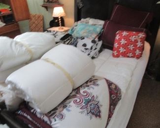 Linens, pillows. bedspreads.STILL LOTS OF LINENS REMAINING.