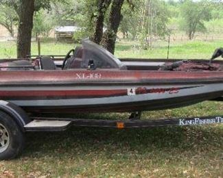 Vintage King Fisher XL-169 bass boat. Selling AS IS. Has not been used in years. Sits on custom Red River trailer.