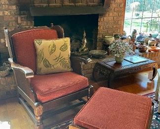 Wood Frame Chair with Ottoman 