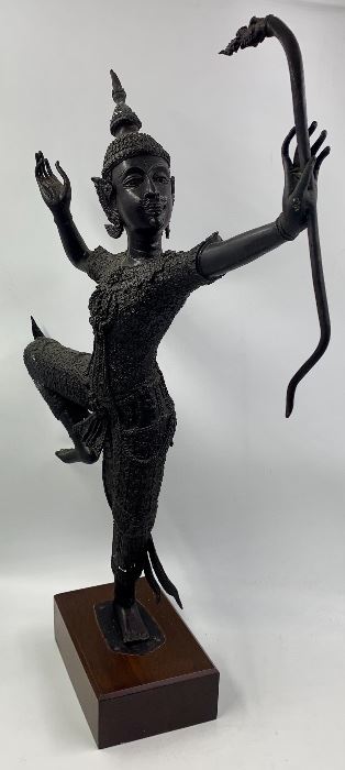 Fine Large 30” Vintage Mid Century Bronze Thai Archer Prince Phra Rama Statue 
