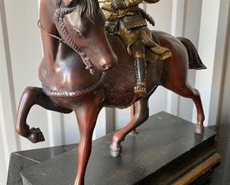 Mid Century heavy cast metal Samurai on Horseback desk lamp 