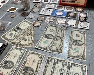Large amount of old US Paper currency, .999 Silver coins, rolled coins from the Mint, Uncirculated and More