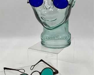 Antique Victorian era Cobalt and folding frame Aquamarine glass Sunglasses 