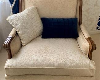 Mid Century deep seat boudoir chair in cream jacquard 
