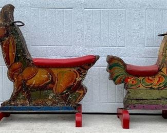 Pair of fantastic antique Carnival Carousel Children’s Ride painted wood Animals