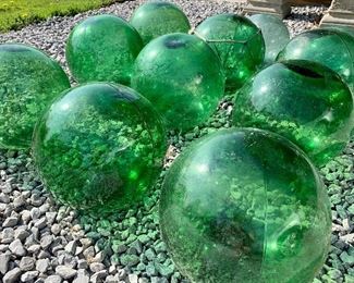 Large sized Emerald Blown Glass Nautical Fishing Net Floats 