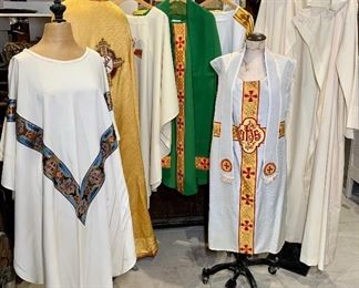 Assorted vintage Priest Vestments, Hooded Robe, found in a old Funeral Home - all professionally Dry-Cleaned 