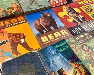 Many vintage Boy/Cub/Girl Scout handbooks and 4 hardback novels